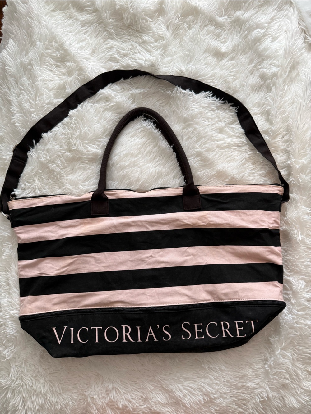 [SOLD] Victoria's Secret Black and Pink Striped Travel Tote bag